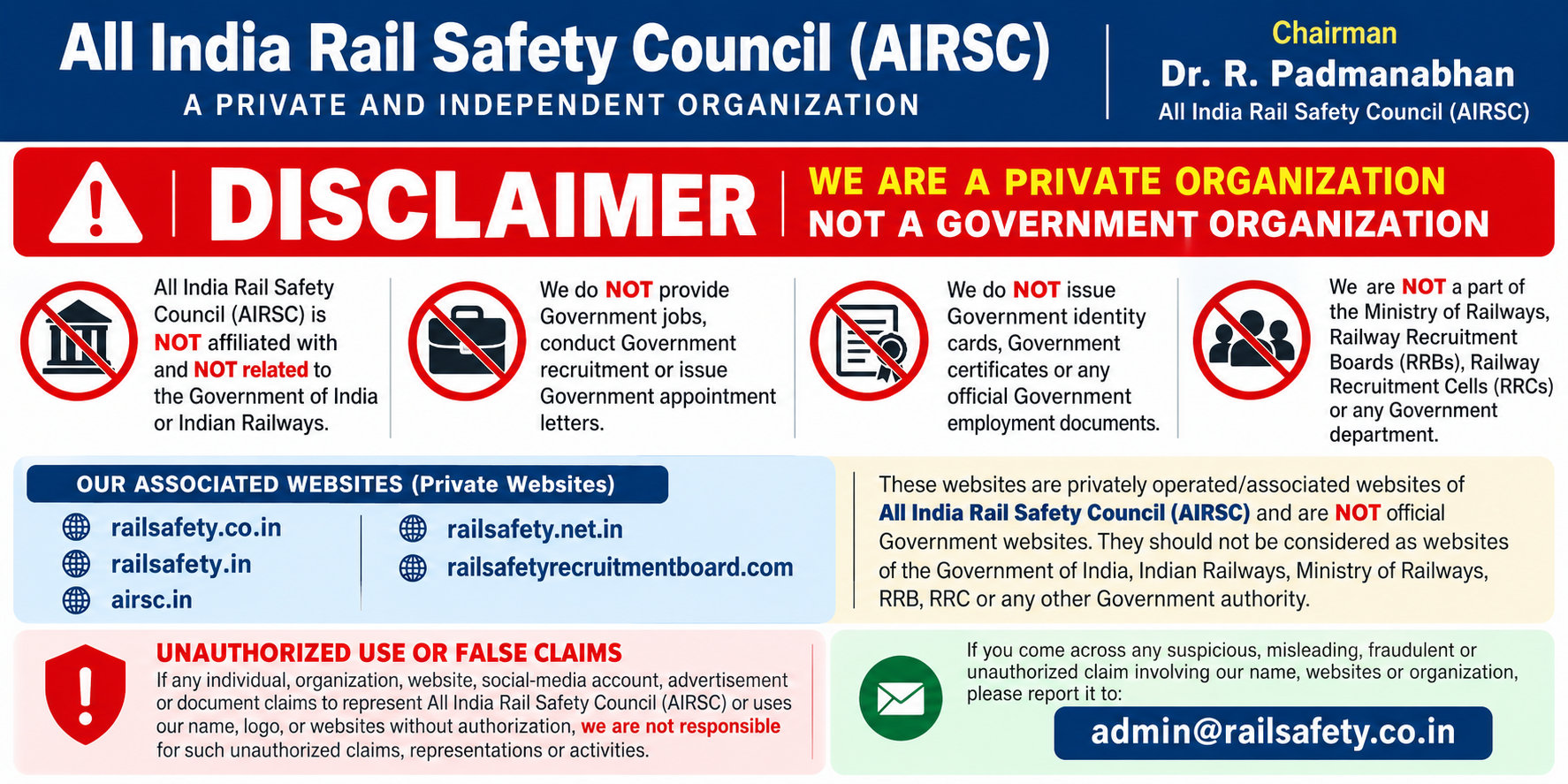 DISCLAIMER  All India Rail Safety Council (AIRSC)